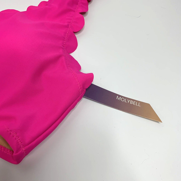 Womens 2 Piece One Shoulder Swimsuit Size Small Hot Pink High Waist - Picture 11 of 16